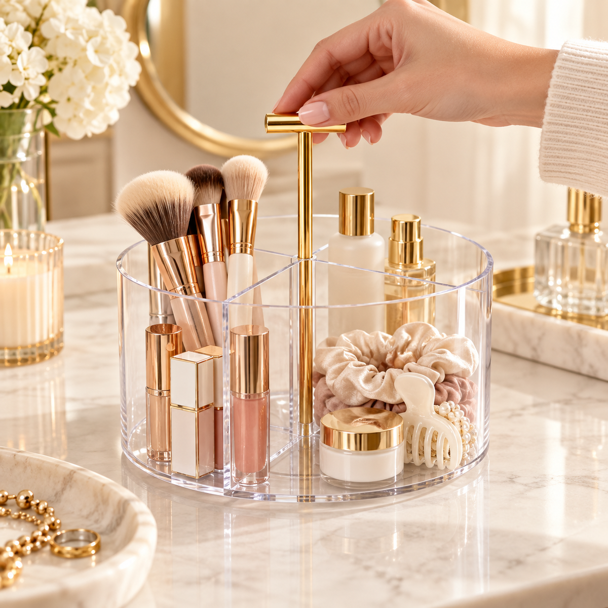 HANDYVARO® Clear Divided Vanity Caddy with Handle