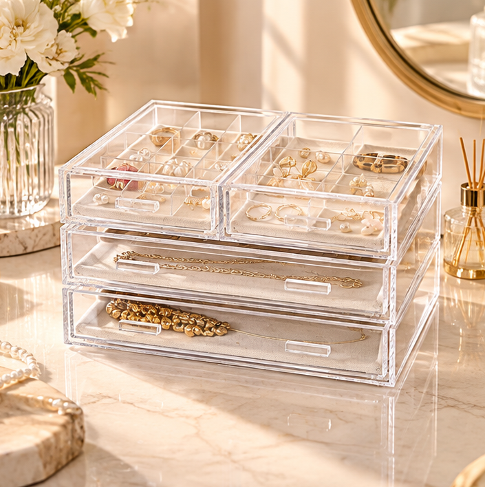 HANDYVARO® Clear Compartment Jewelry Drawer Organizer