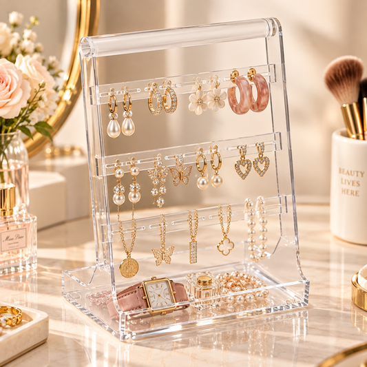 HANDYVARO® Clear Jewelry Display Stand with Tray