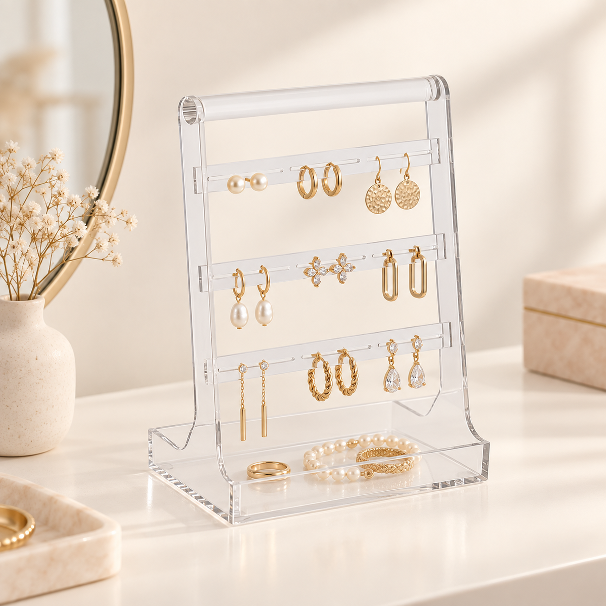 HANDYVARO® Clear Jewelry Display Stand with Tray