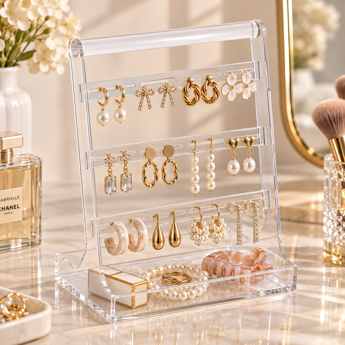 HANDYVARO® Clear Jewelry Display Stand with Tray
