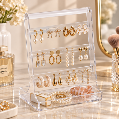 HANDYVARO® Clear Jewelry Display Stand with Tray