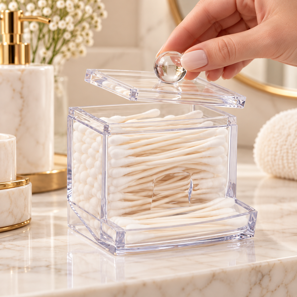 HANDYVARO® Clear Cotton Swab Dispenser