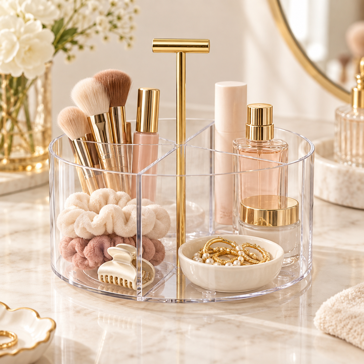 HANDYVARO® Clear Divided Vanity Caddy with Handle