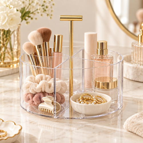 HANDYVARO® Clear Divided Vanity Caddy with Handle