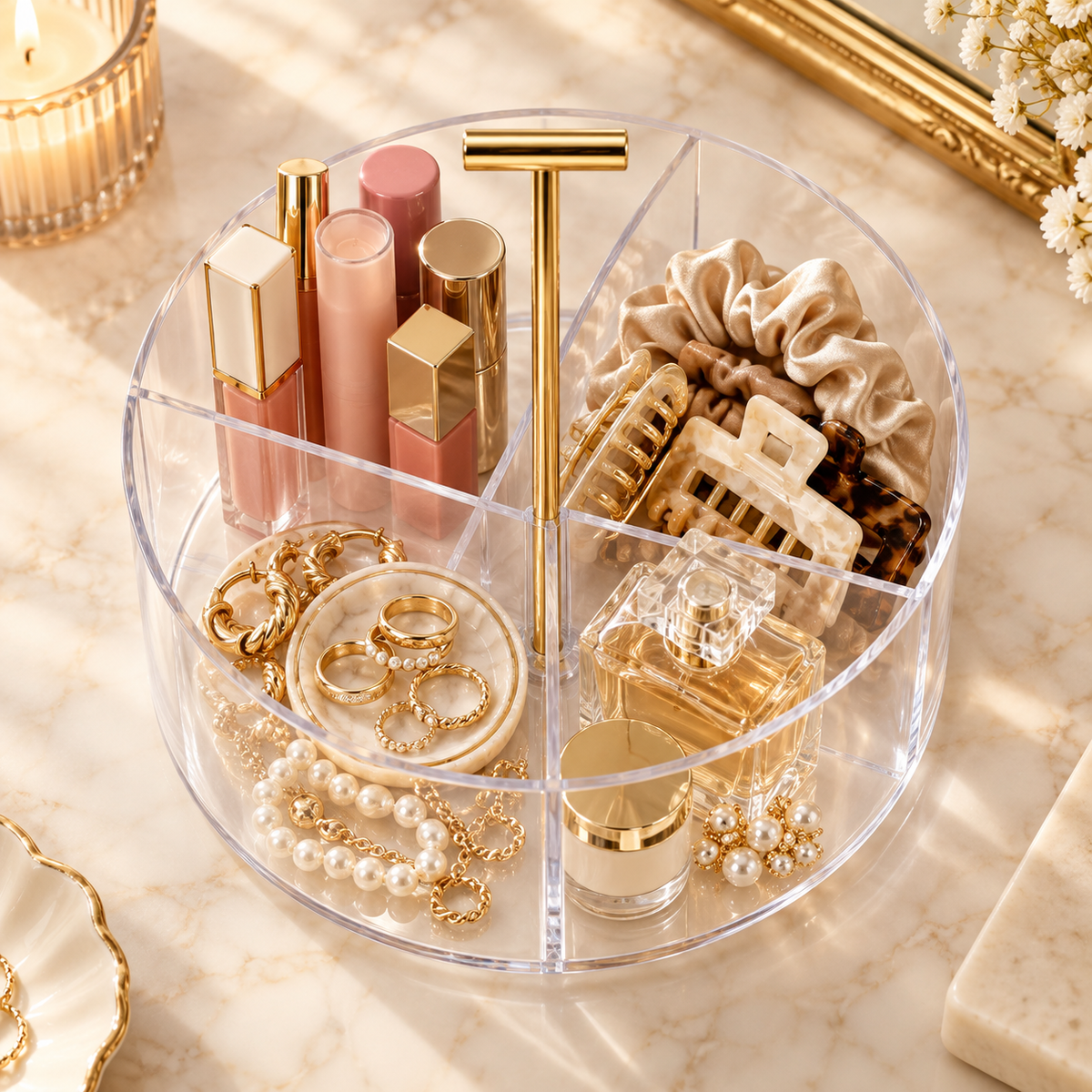 HANDYVARO® Clear Divided Vanity Caddy with Handle