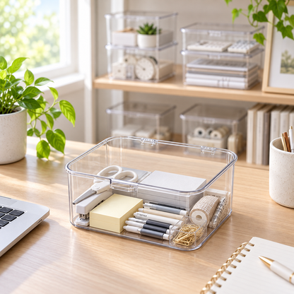HANDYVARO® Clear Desktop Storage Box with Lid