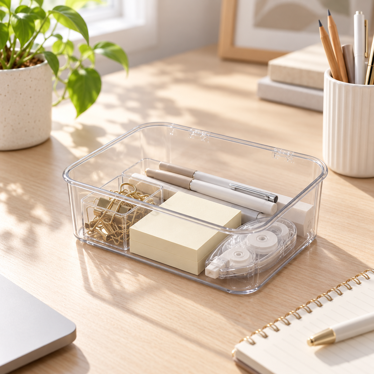 HANDYVARO® Clear Desktop Storage Box with Lid