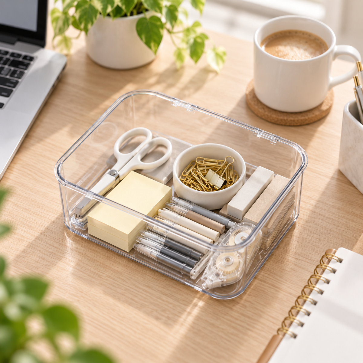 HANDYVARO® Clear Desktop Storage Box with Lid