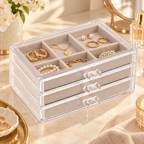 HANDYVARO® Clear Jewelry Drawer Organizer