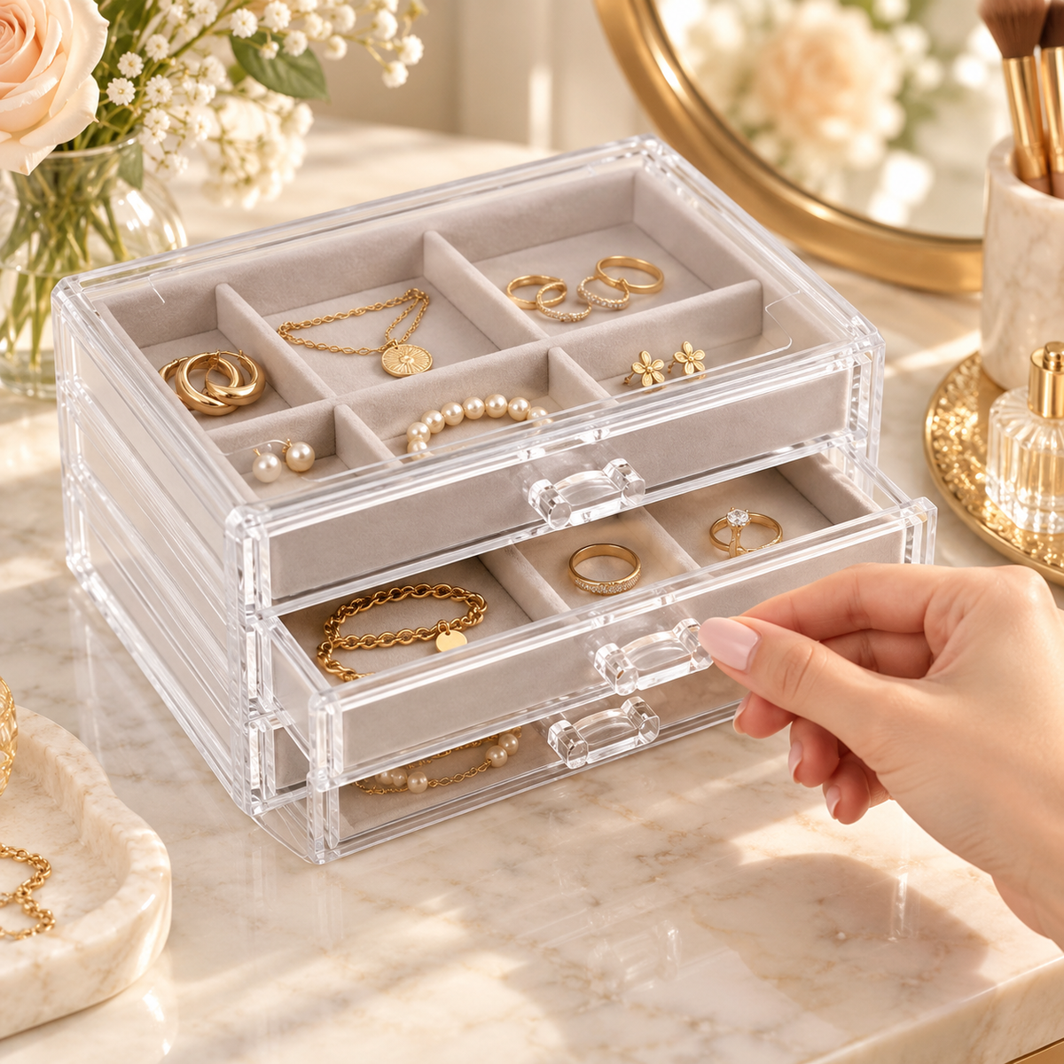 HANDYVARO® Clear Jewelry Drawer Organizer