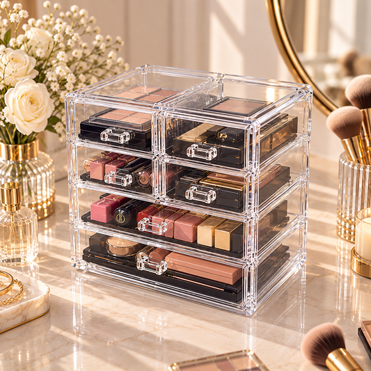 HANDYVARO® Clear Six-Drawer Cosmetics Organizer