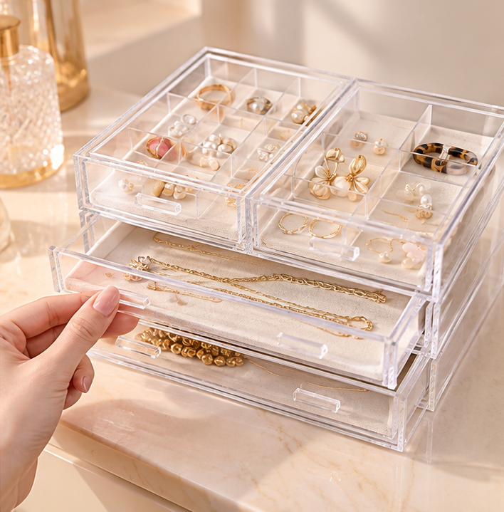HANDYVARO® Clear Compartment Jewelry Drawer Organizer