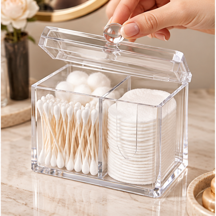 HANDYVARO® Clear Cotton Swab & Pad Organizer
