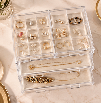 HANDYVARO® Clear Compartment Jewelry Drawer Organizer